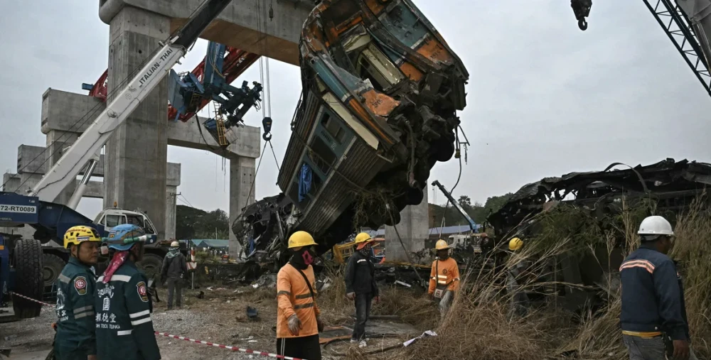 At least 32 killed after crane collapses on train in Thailand
